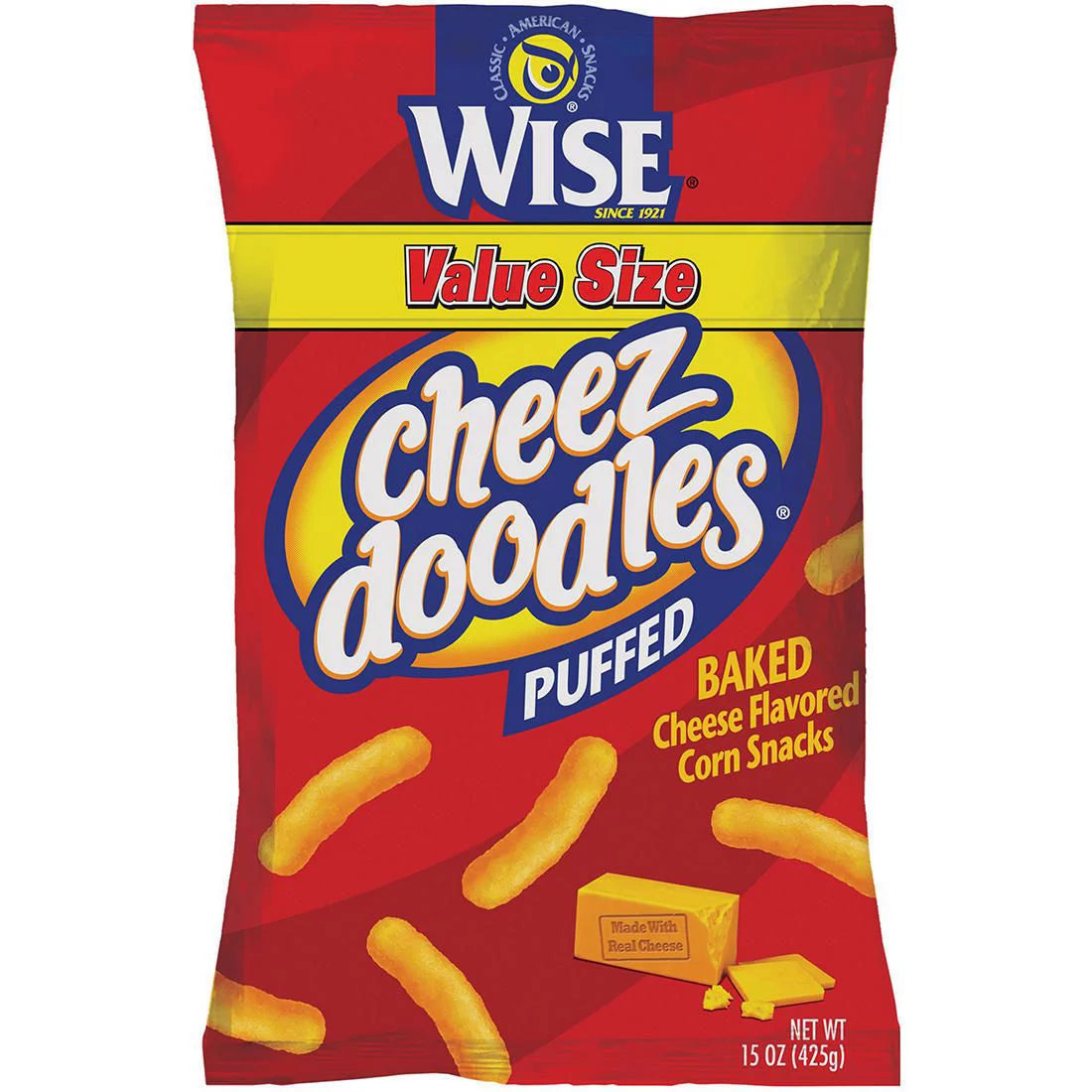 Wise Cheez Doodles Real Cheese Baked Puff Corn Snacks, Value Size