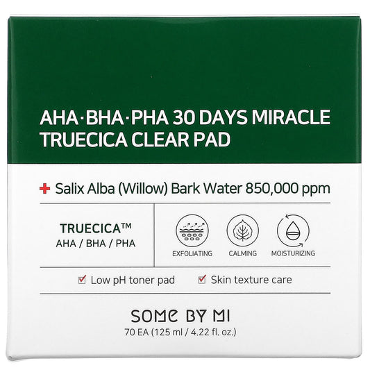 Some By Mi, AHA/BHA/PHA 30 Days Miracle Truecica Clear Pad, 70 Pads(125 ml)