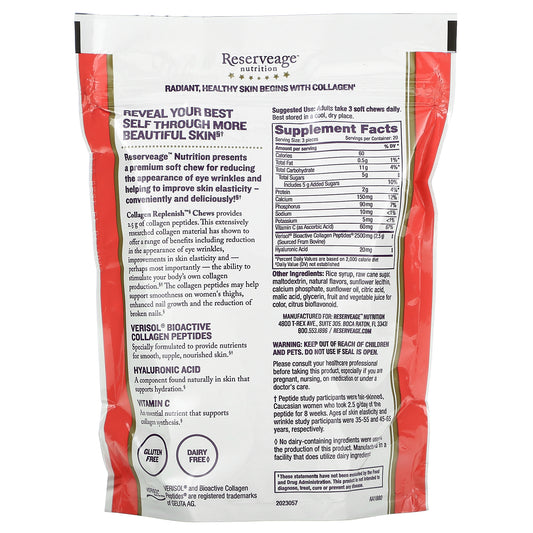 Reserveage Nutrition, Collagen Replenish Chews, Mixed Fruit, 60 Soft Chews