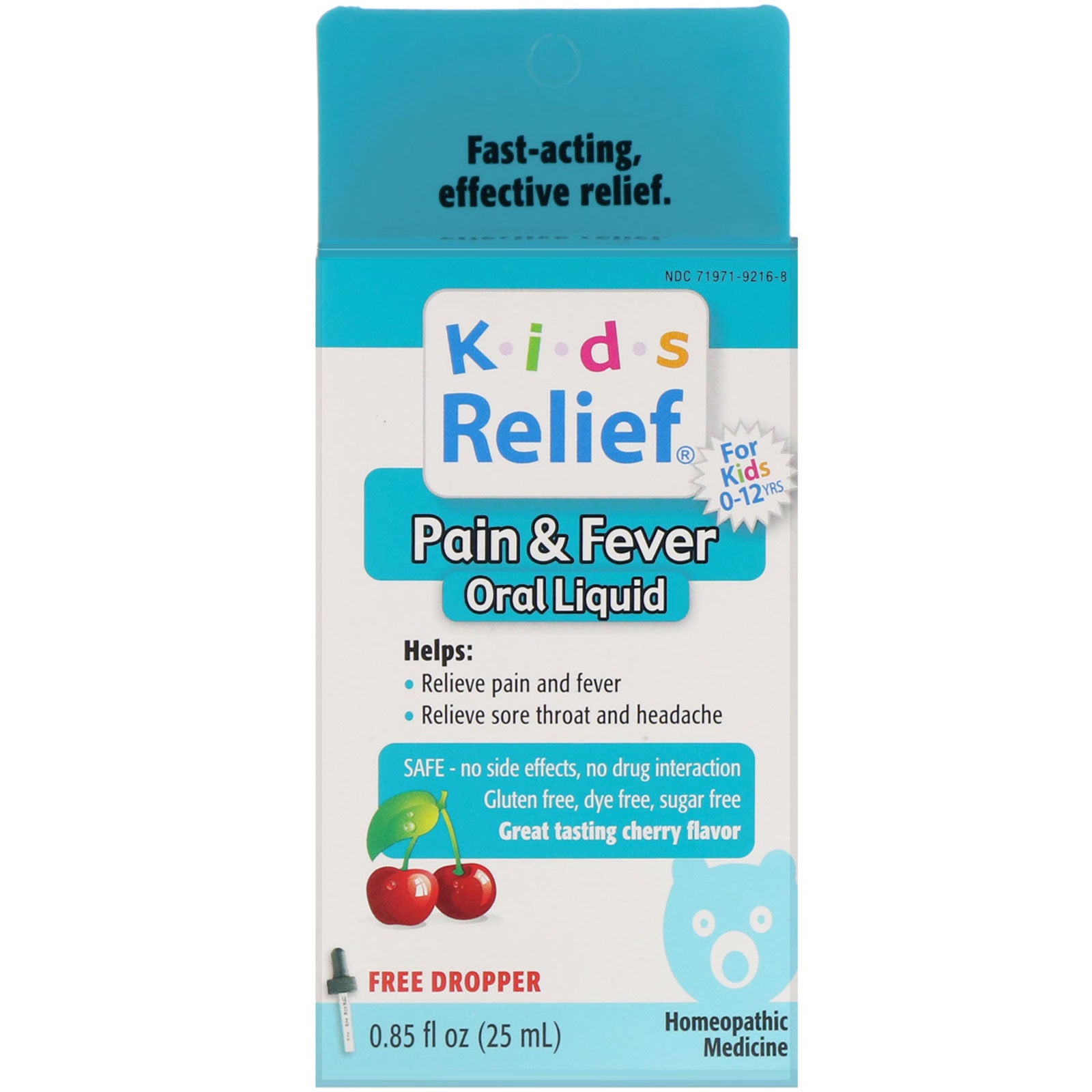 Homeolab USA, Kids Relief, Pain & Fever Oral Liquid, For Kids 0-12 Yrs, Cherry Flavor