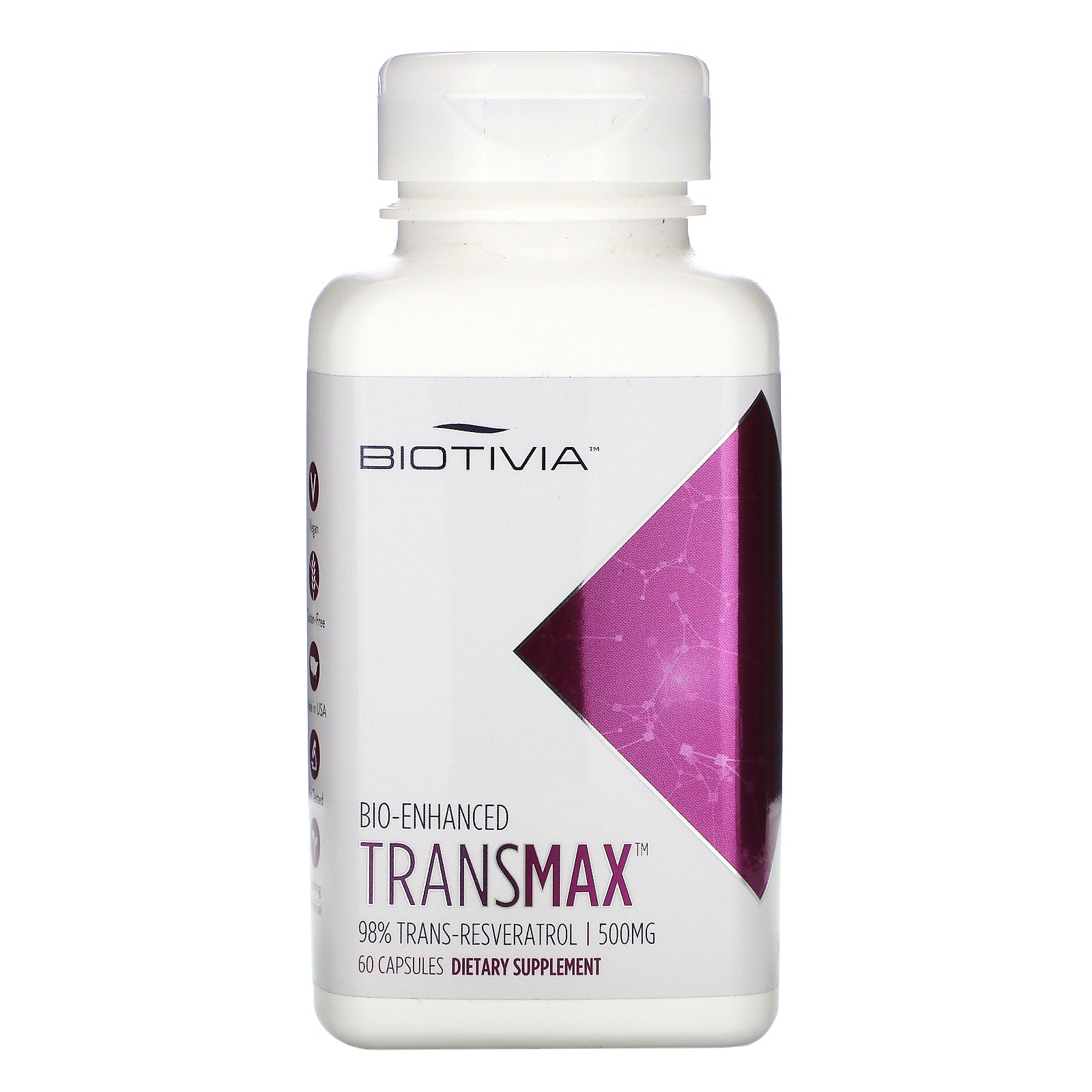 Biotivia, Transmax, 98% Trans-Resveratrol, 500 Mg Capsules