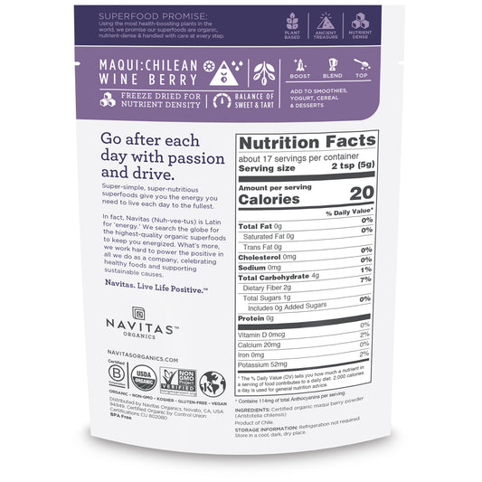 Navitas Organics, Organic Maqui Powder, Tart Berry (85 g)
