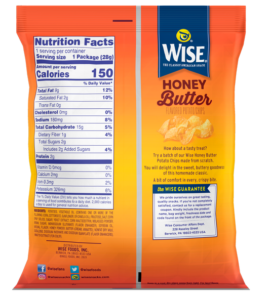 Wise Snacks Potato Chips Honey Butter  (40 count)