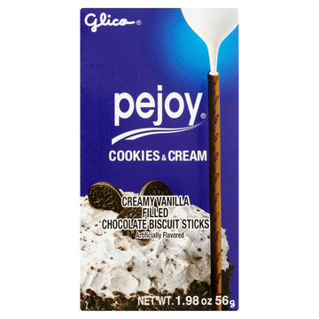 Glico Pejoy Cookies & Cream Creamy Vanilla Filled Chocolate Biscuit Sticks