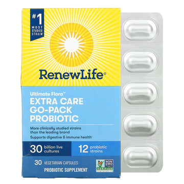 Renew Life, Ultimate Flora, Extra Care Go-Pack Probiotic, 30 Billion Live Cultures Vegetarian Capsules