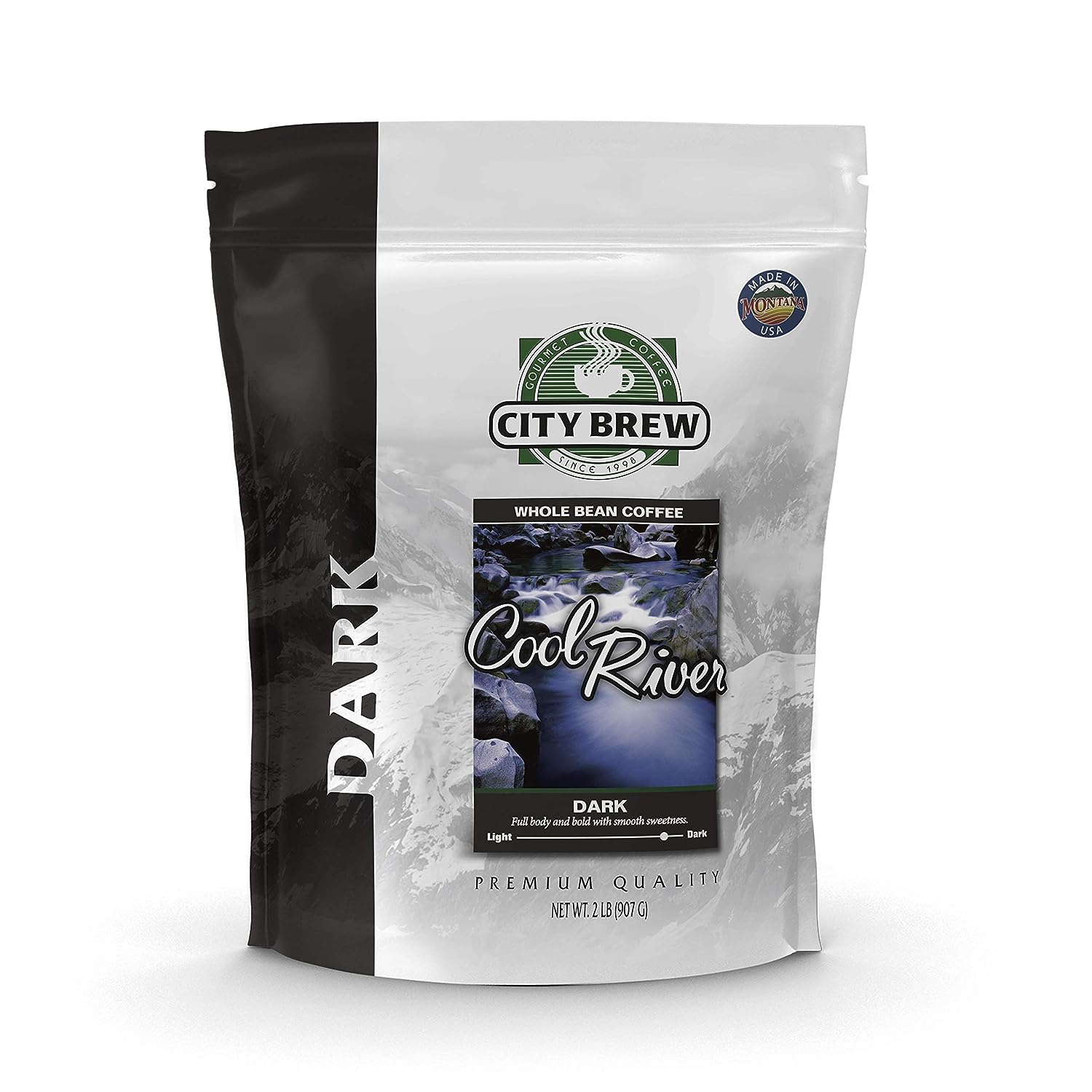 City Brew Coffee, Cool River Espresso, Dark Roast, Gourmet Arabica, Whole Bean