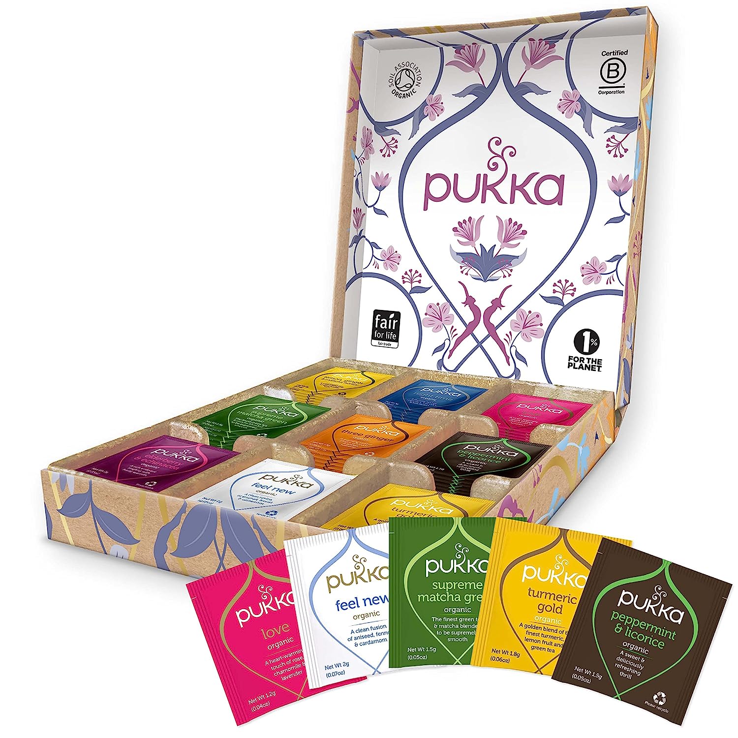 Pukka Herbal Tea Sampler, Organic Tea, Eco-friendly, Self Care Gift Box, 45 Tea Bags, 9 Flavors