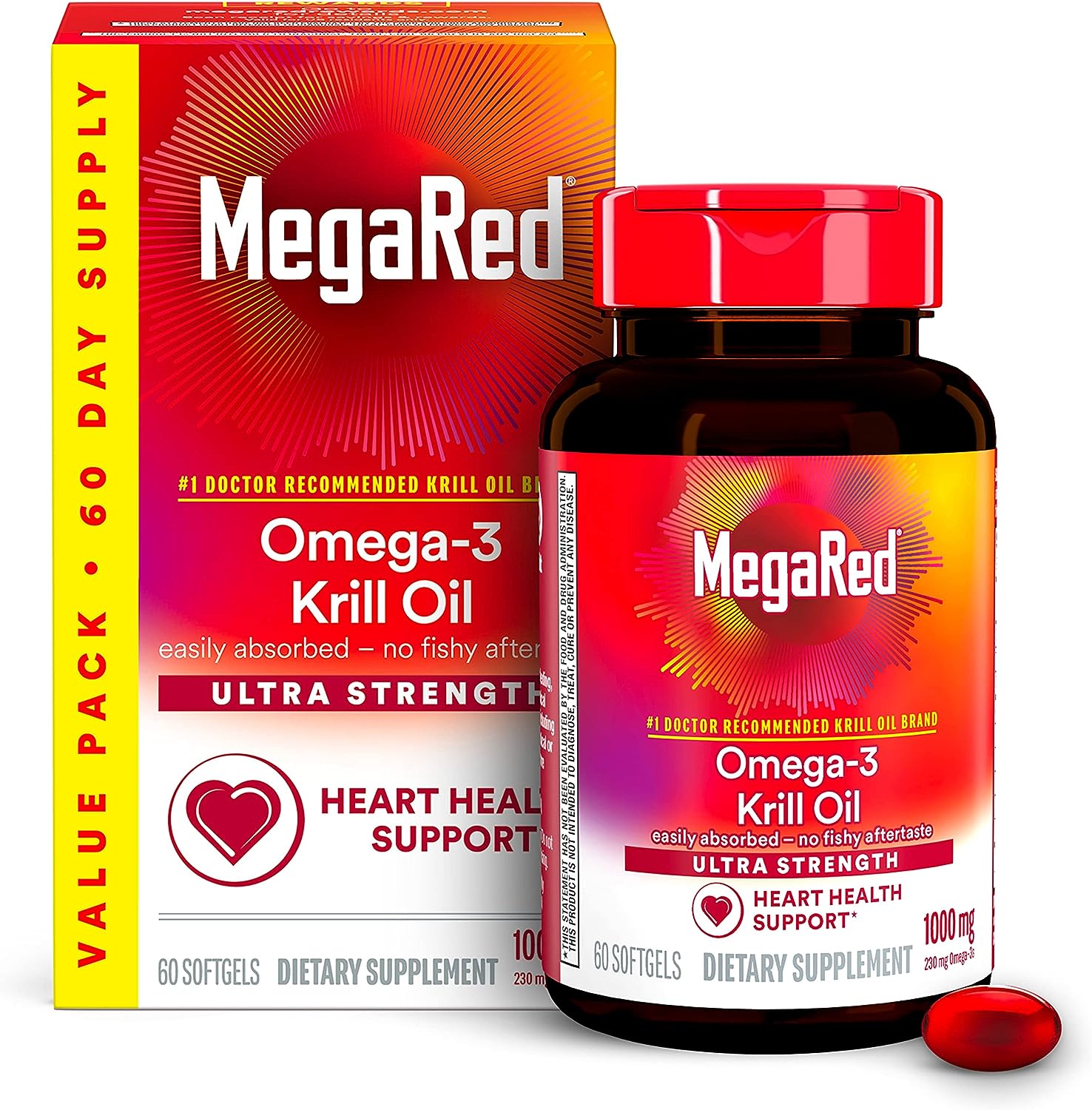 MegaRed #1 Doctor Recommended Krill Oil Brand - 1000mg Omega 3 Supplement with EPA, DHA, Astaxanthin & Phospholipids, Su