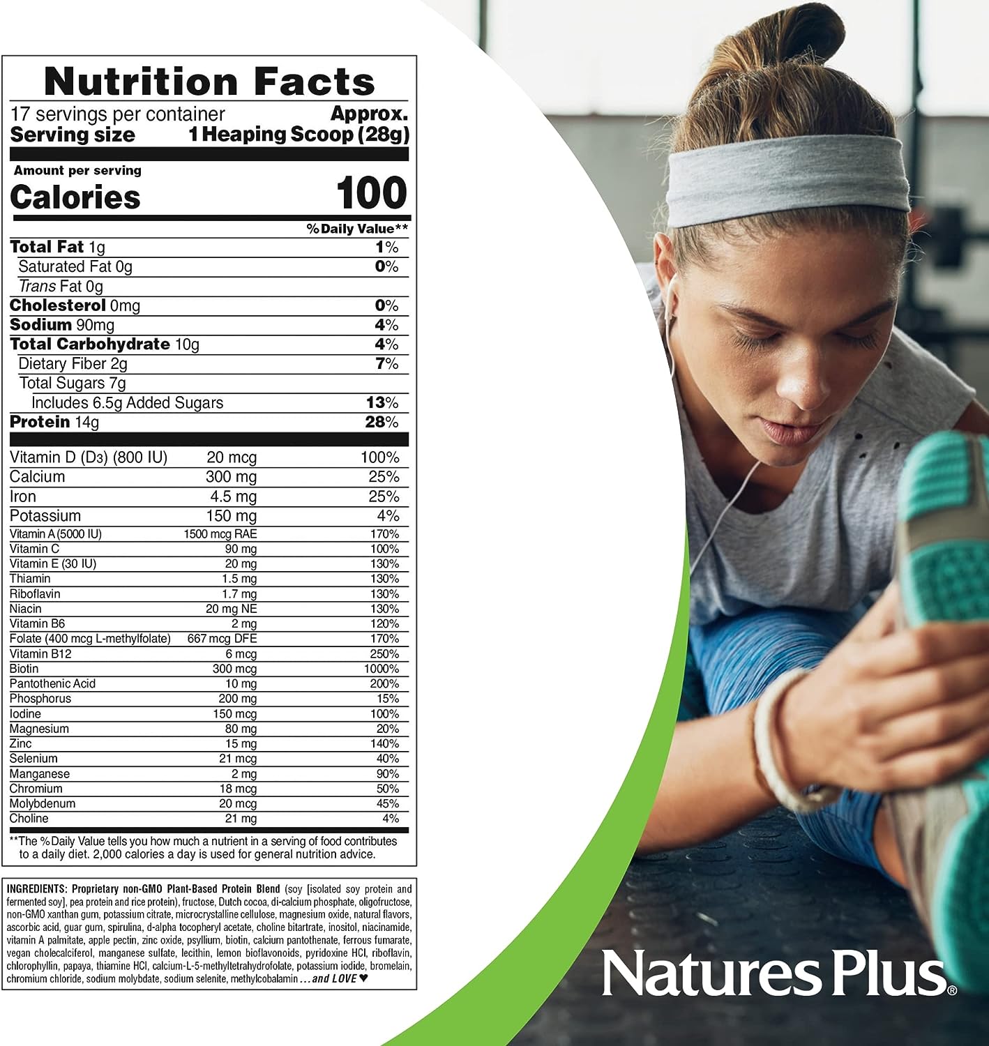 NaturesPlus SPIRU-TEIN, Chocolate - 1.05 lb - Plant-Based Pr