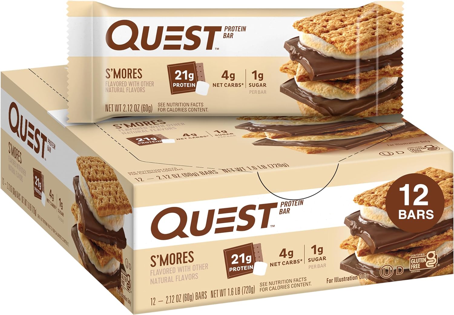 Quest Nutrition S'Mores Protein Bar, High Protein, Low Carb, Gluten Fr1.72 Pounds