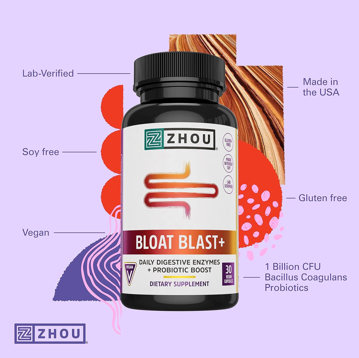  Zhou Nutrition Bloat Blast+ Digestive Enzymes with Probioti