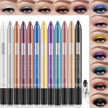 Petansy Cream Eyeshadow stick Eye Set, 12Pcs Colored Glitter Eyeshadow Stick Eyeliner Pencil, Long Lasting Waterproof Pearlescent Eyeshadow Eye Makeup Gift for women