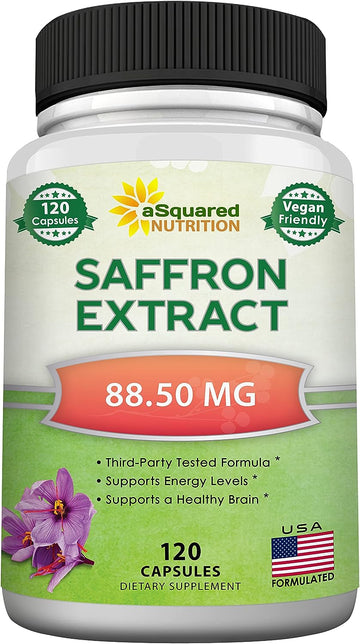 aSquared Nutrition Saffron Supplements - 120 Capsules - Saffron Extract Supplement Pills - Pure Saffron Alternative to P