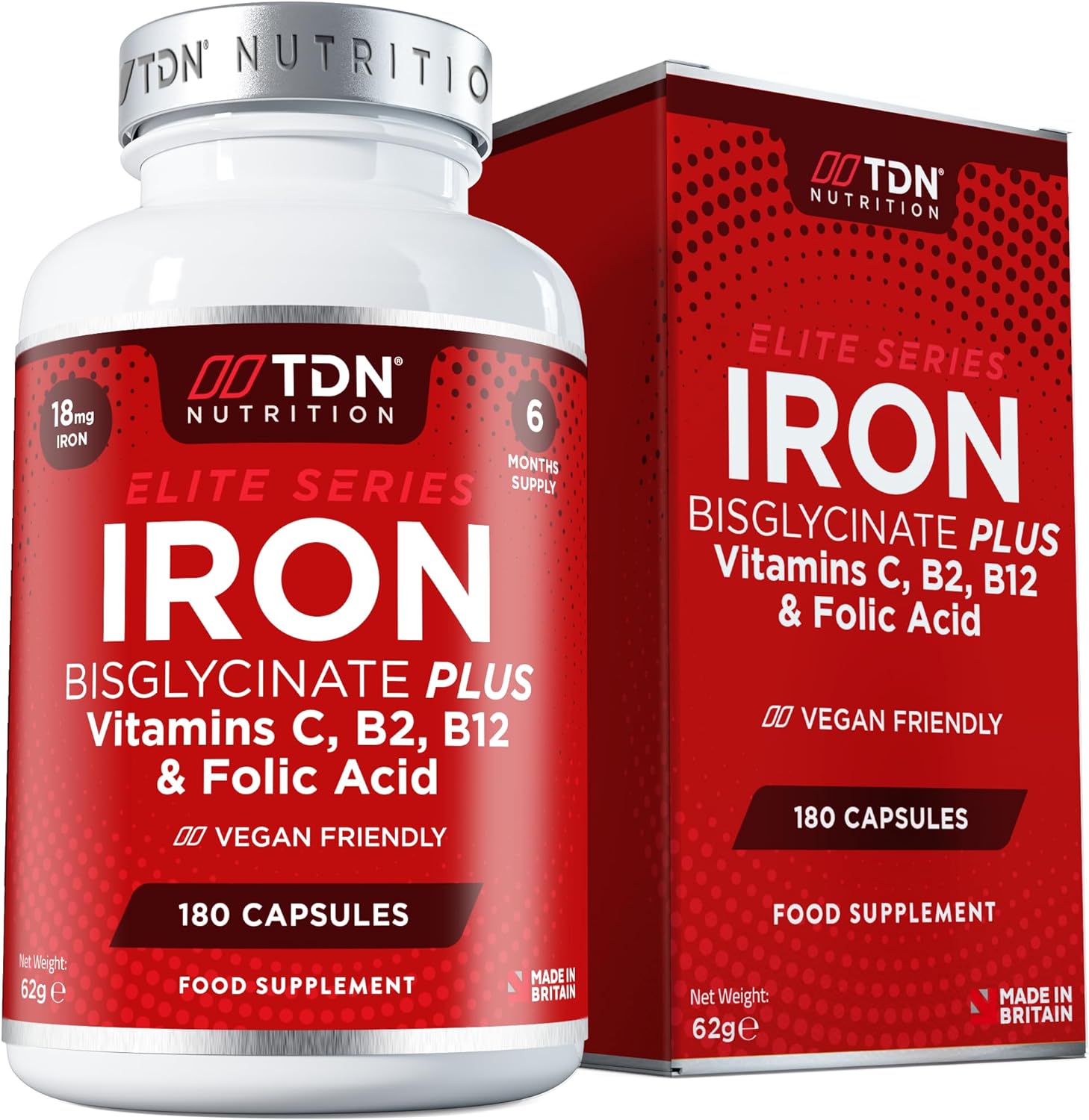 Gentle Iron Capsules 18mg Iron Complex with Vitamin C, B12, B2 & Folic62 Grams