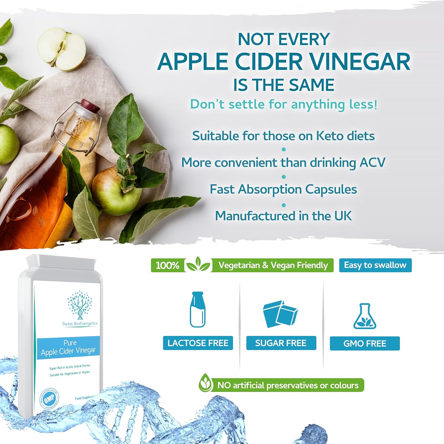 Pure Apple Cider Vinegar 120 Capsules – 1500mg Daily Dosage from 3 Cap