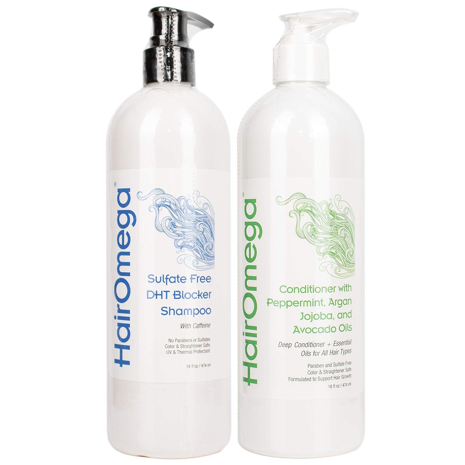 DrFormulas HairOmega DHT Blocker Shampoo + Conditioner with Moroccan Argan Oil, Jojoba Oil, Avocado Oil (Sulfate Free Shampoo + Conditioner Set)