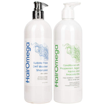 DrFormulas HairOmega DHT Blocker Shampoo + Conditioner with Moroccan Argan Oil, Jojoba Oil, Avocado Oil (Sulfate Free Shampoo + Conditioner Set)