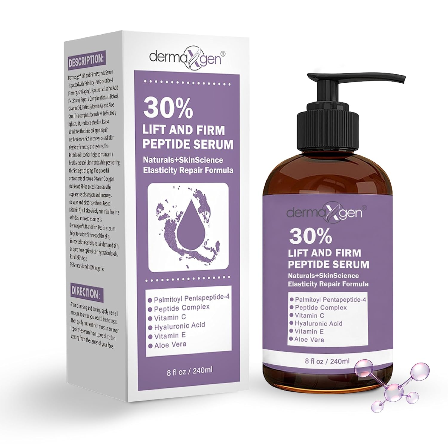 Dermaxgen Lift And Firm - 30% Peptide Serum, Matrixyl 3000, Vitamin C & E + Hyaluronic Acid + Aloe Vera, Lifts, Firms & Tightens Skin + Pure Organic Anti-aging Serum (8  )
