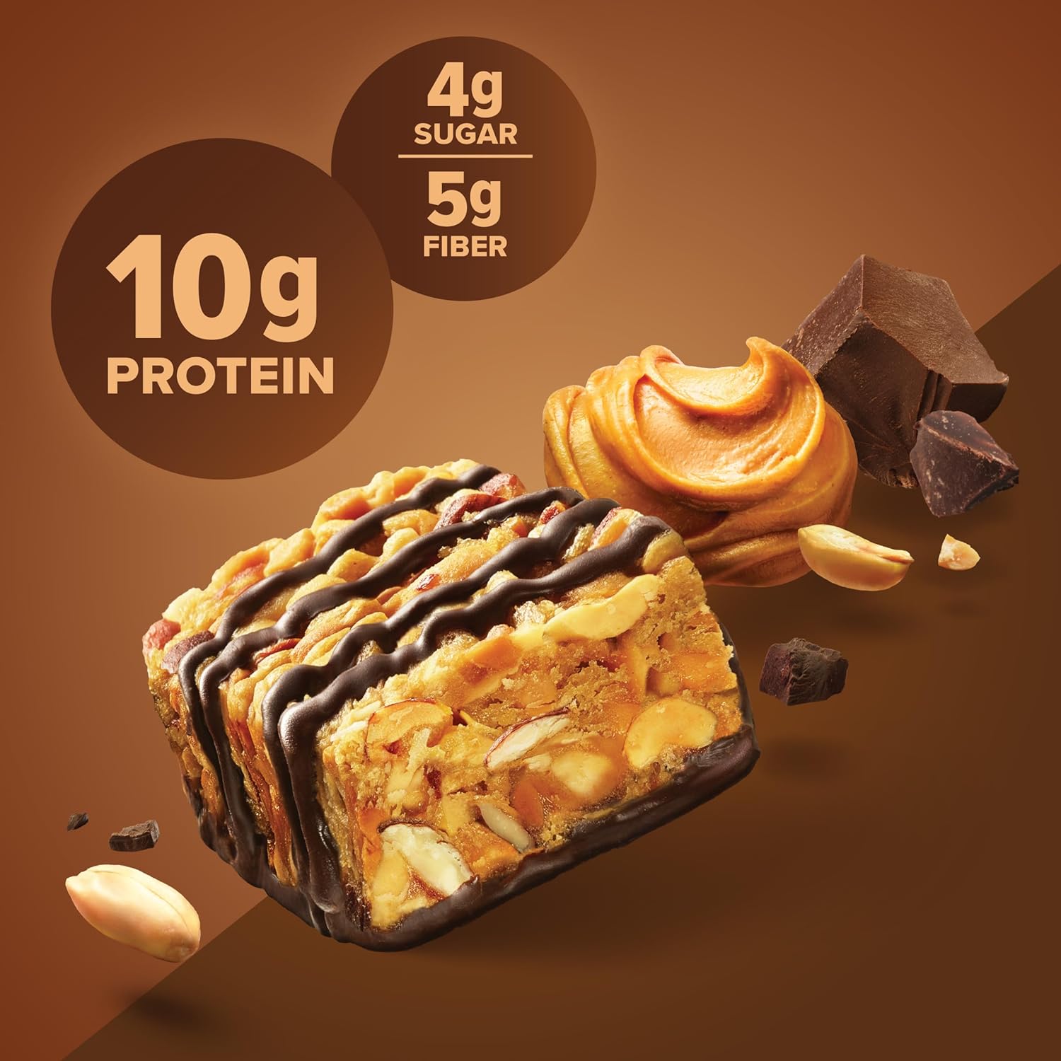 Pure Protein Nut Bars, Peanut Butter Dark Chocolate, 10g Protein, Glut