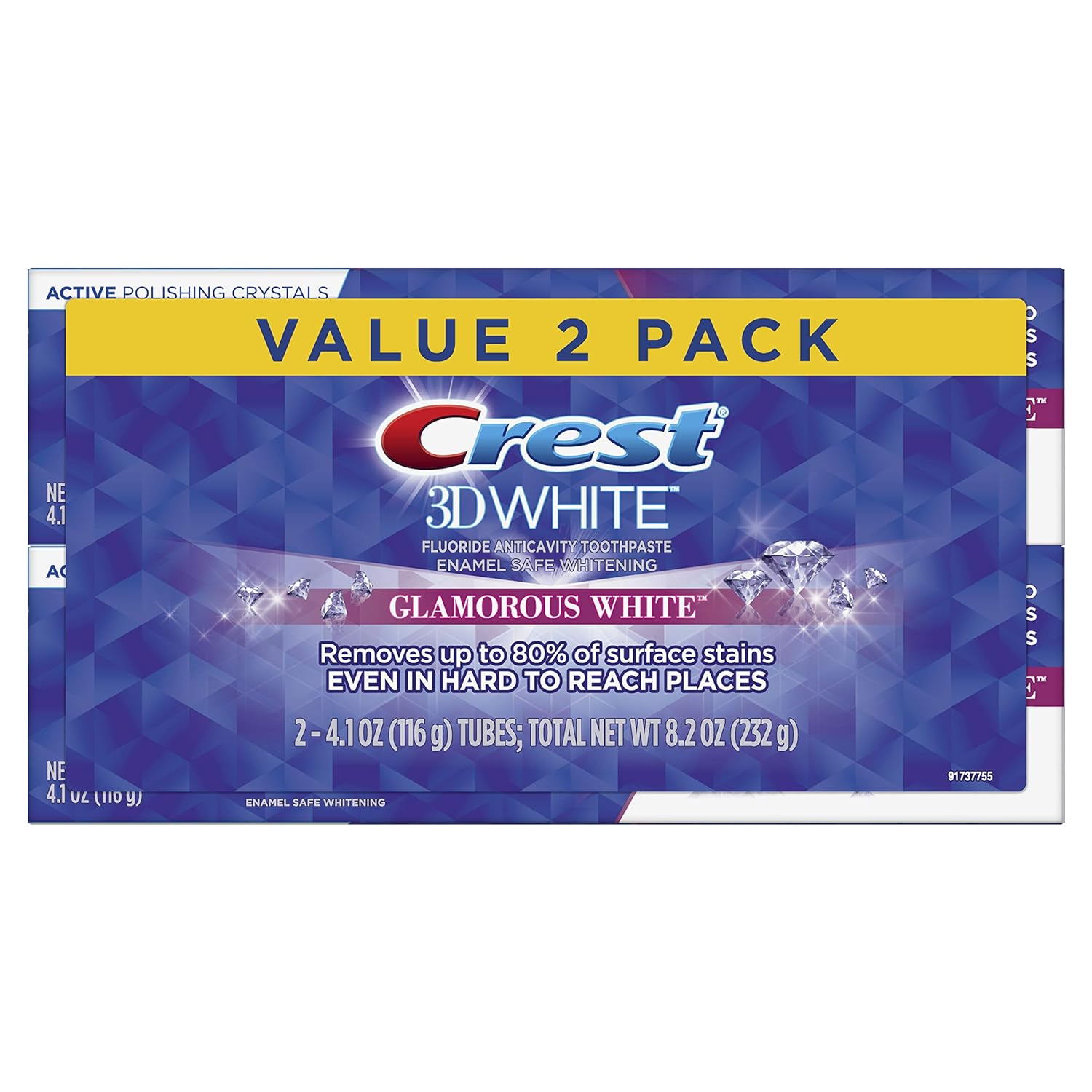 Crest 3D White, Whitening Toothpaste Glamorous White, 4.1 , Pack of 2