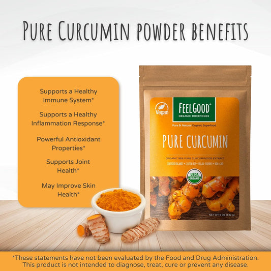 FeelGood Organic Superfoods Pure Curcumin Powder, Organic, Non-GMO, Ve
