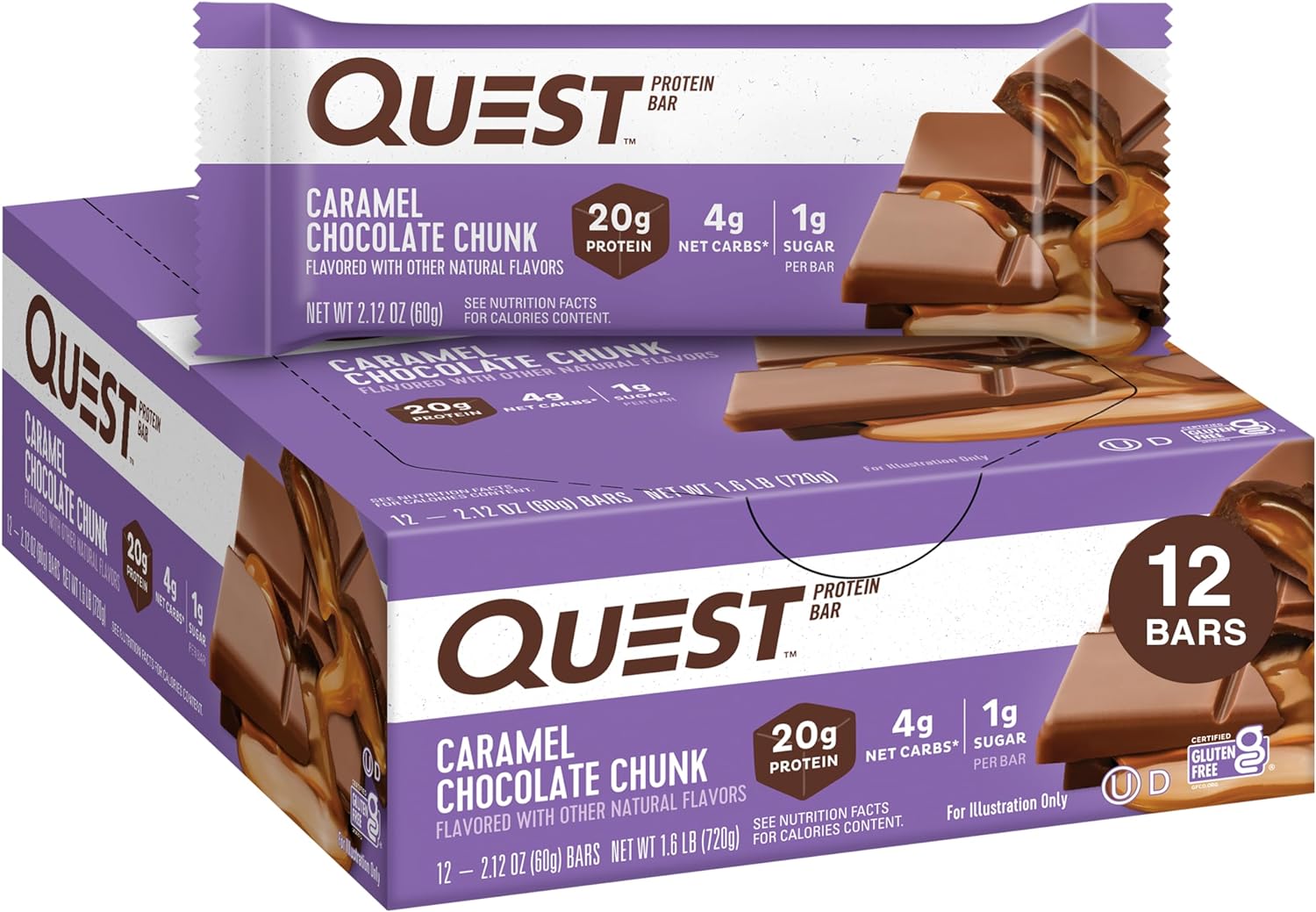 Quest Nutrition Caramel Chocolate Chunk Protein Bars, High Protein, Lo1.6 Pounds