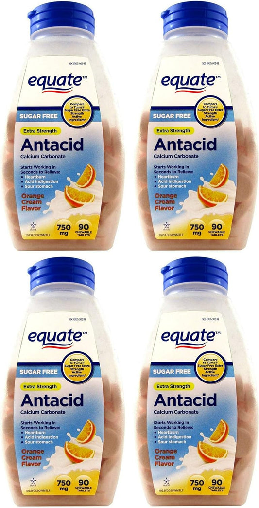 Equate Extra Strength Sugar Free Antacid Orange Cream Flavor, 90 Count