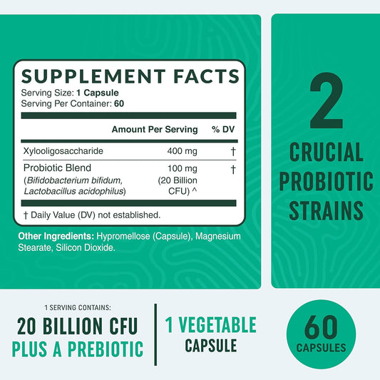 Probiotic & Prebiotic Capsules | Pre & Pro Biotics for Synbiotic Gut H2.12 Ounces