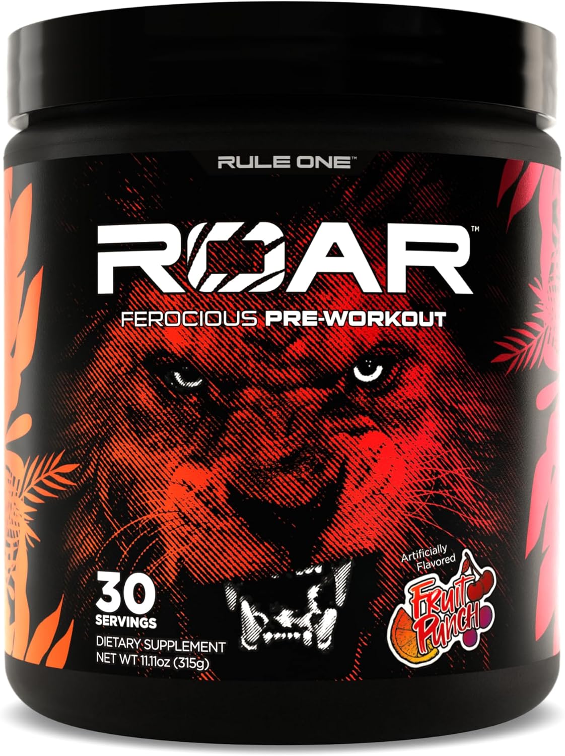 Rule 1 R1 Roar, Fruit Punch - 11.11 oz - Pre-Workout Powder - with Cre