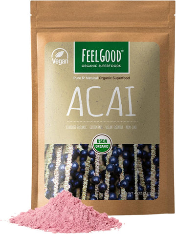 Feelgood Organic Superfoods Acai Powder, Vegan, Non-Gmo, Gluten Free, 4.52 Ounces