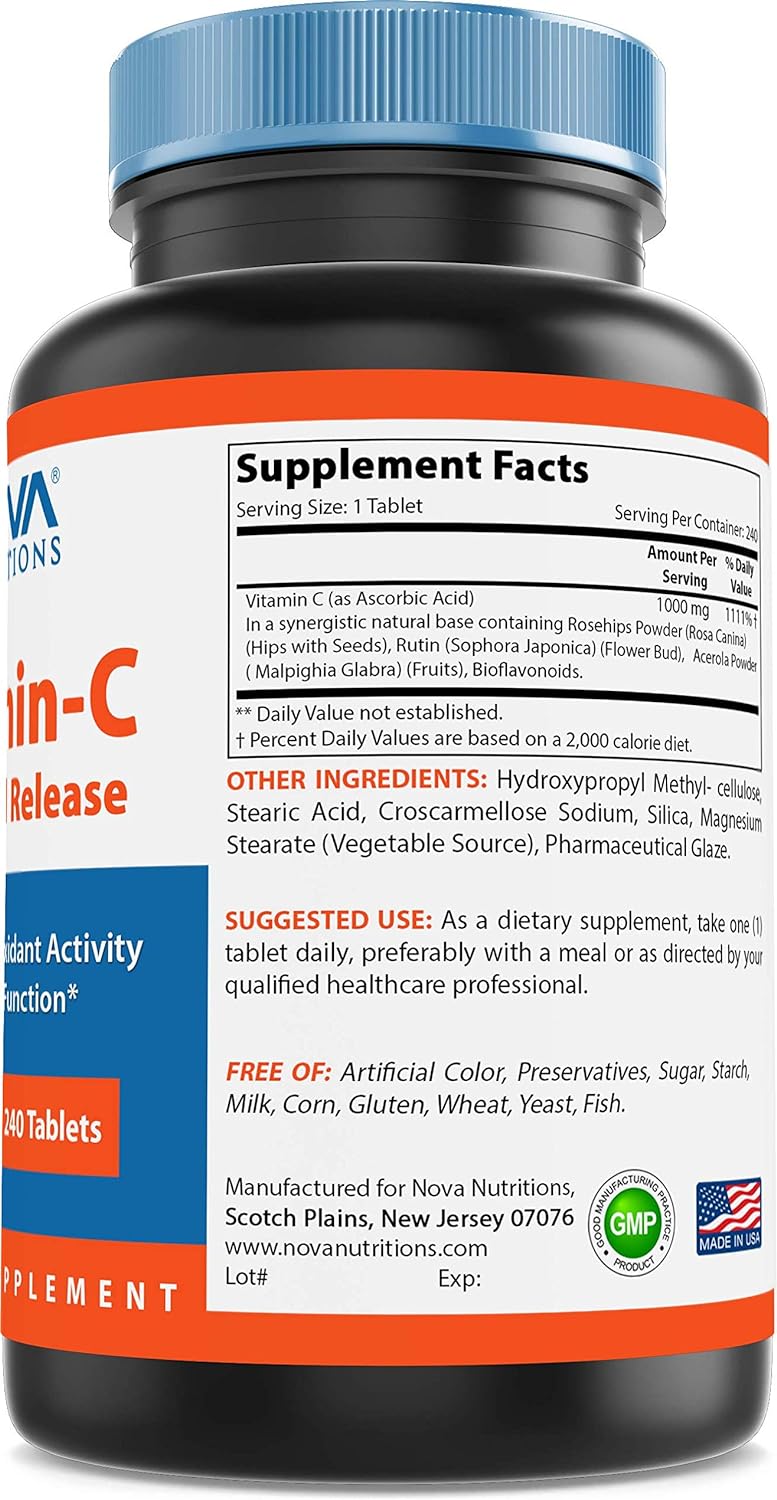 Nova Nutritions Vitamin C 1000 mg 240 Tablets (Extended Release) Made 