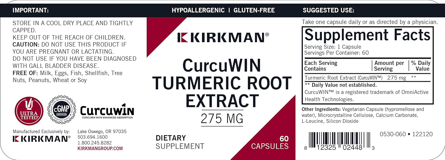 Kirkman CurcuWIN Turmeric Root Extract 275 mg || 60 Vegetarian Capsule