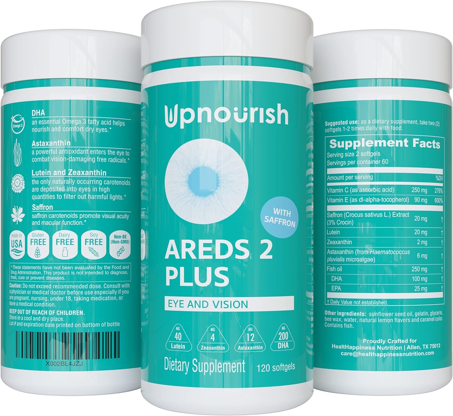 UpNourish AREDS 2+ - Advanced Eye Vitamin Supplement for Macular Healt