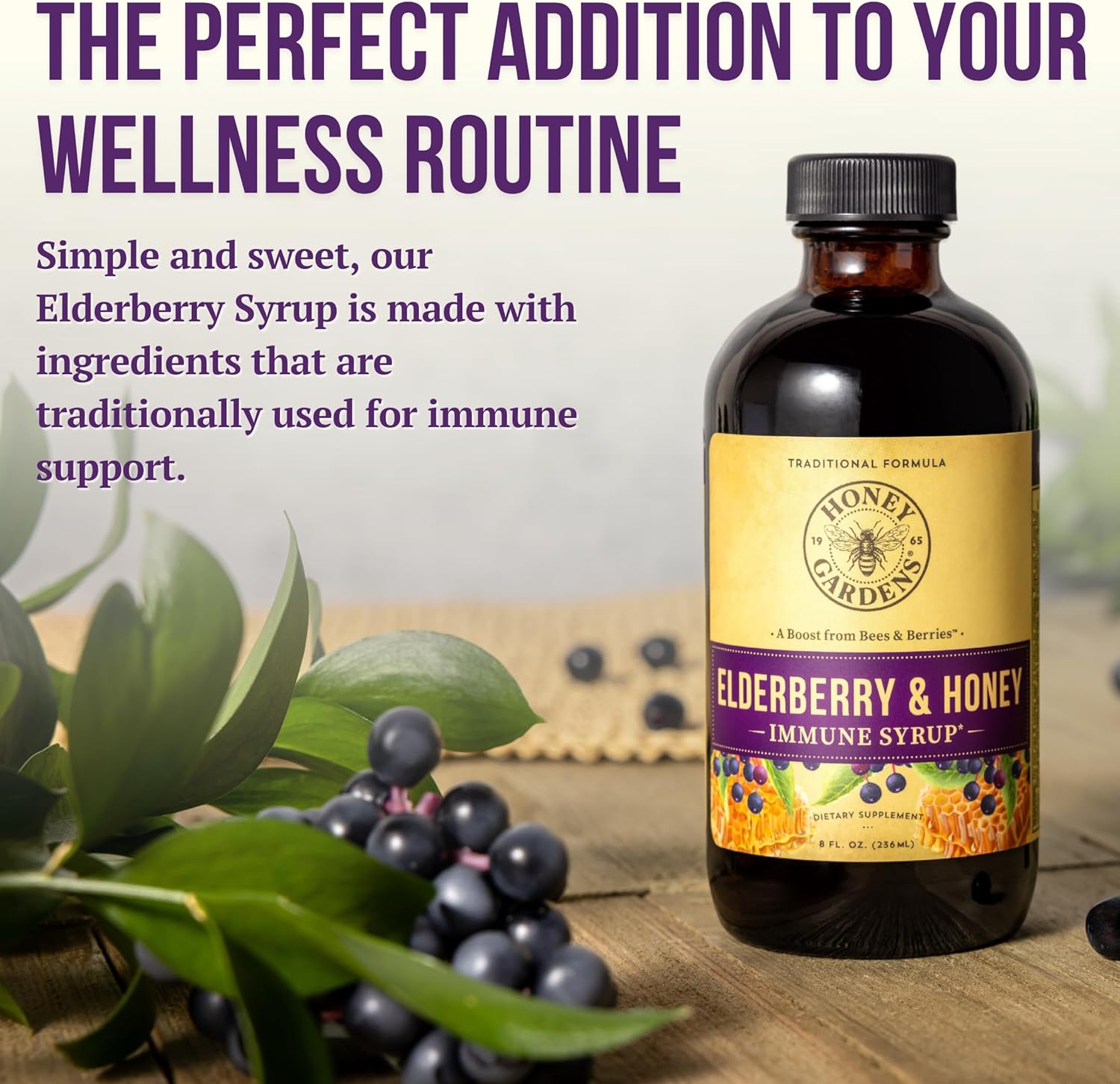 Honey Gardens Elderberry Syrup with Apitherapy Raw Honey, Propolis & E