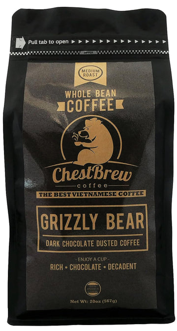 Chestbrew Whole Bean Coffee. Medium Roast Vietnamese Coffee - Grizzly Bear Bag