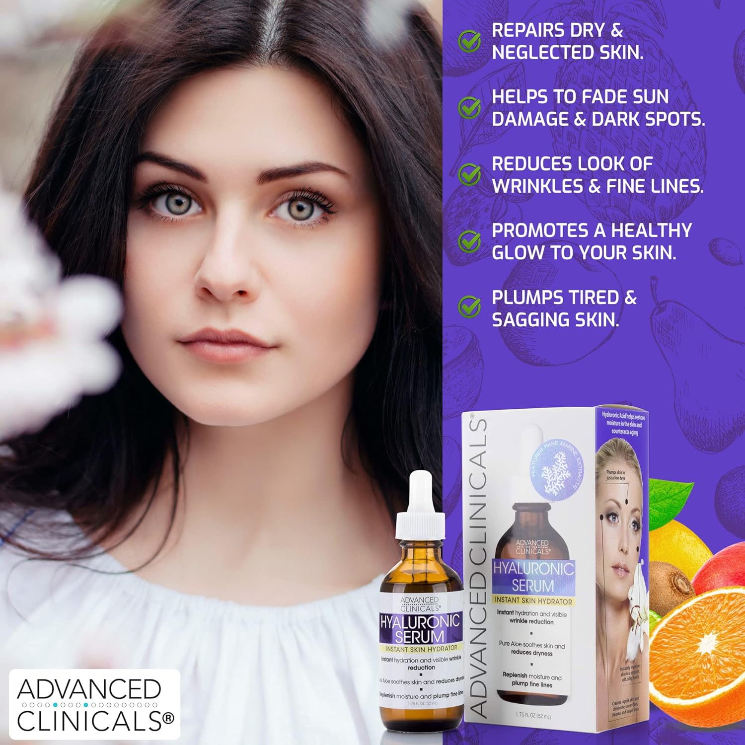 Esupli.com Advanced Clinicals Hyaluronic Acid Face Serum & Peptide Faci