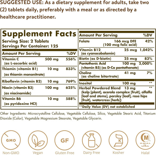 Solgar B-Complex with Vitamin C Stress Formula, 250 Tablets - Energy Metabolism, Nervous System & Immune Support - Non-G