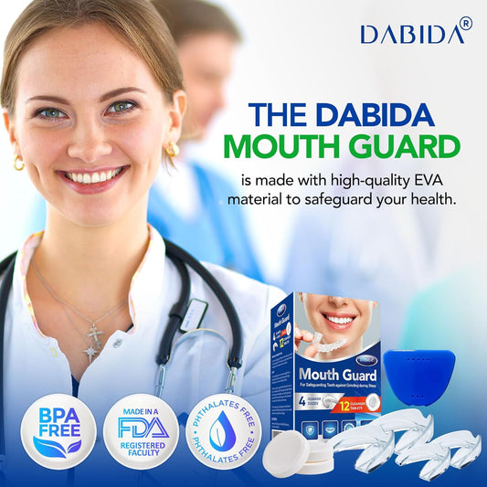 DABIDA Night Mouth Guards for Teeth Grinding, Mouth Guard for Grinding Teeth, Teeth Grinding Mouth Guard for Sleep, Teeth Grinding, Night Mouth Guard, Mouth Guard &12 Cleaning Tablets