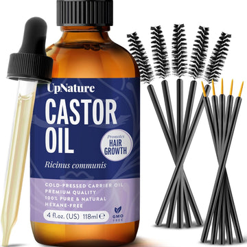 UpNature Castor Oil 4oz- 100% Pure Oil for Hair, Eyelashes & Eyebrows- Cold Pressed, Hexane Free, Made in USA- Stimulate