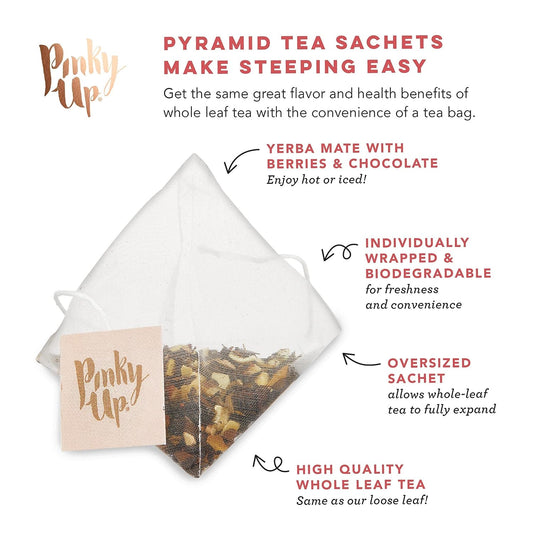 Pinky Up Red Raspberry Truffle Pyramid Tea Sachets - Caffeine Per Serving, NON-GMO & Gluten Free, Certified Kosher - 15 Biodegradable Whole Tea bags