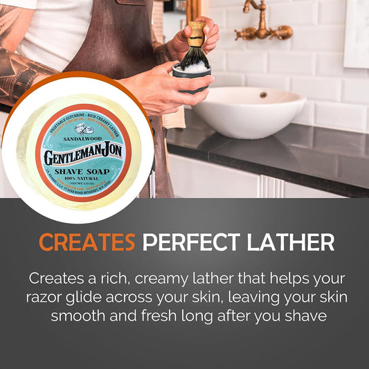 Gentleman Jon Sandalwood Shaving Soap for Men - Creates the Perfect Lather - Ideal for Smooth Shaves - Moisturizes and Protects - Elevate Your Grooming with this Classic Shave Essential (2.25 )