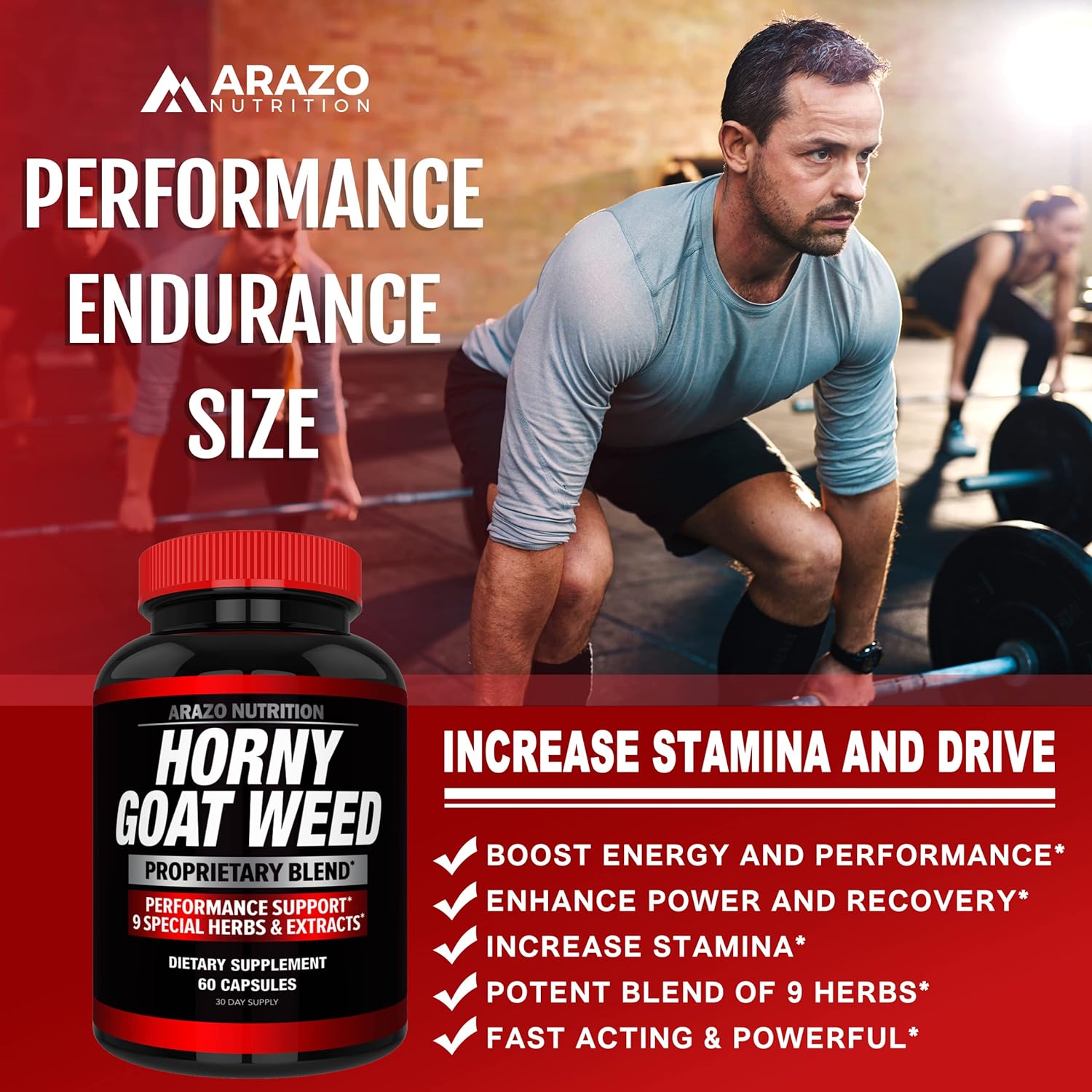 Arazo Nutrition Premium Horny Goat Weed Extract with Maca Root, Ginsen