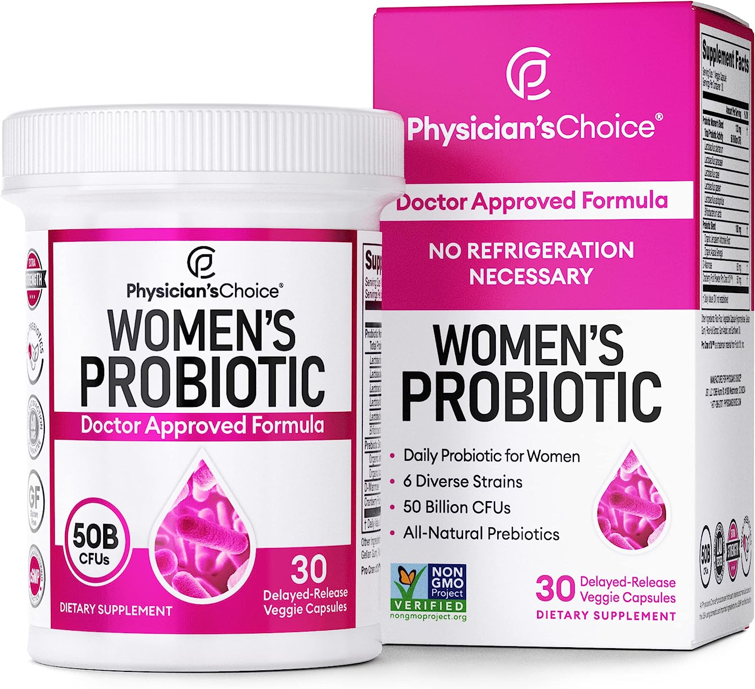 Physician's CHOICE Probiotics for Women - PH Balance, Digestive, UT, & Feminine Health - 50 Billion CFU - 6 Unique Strains for Her - Organic Prebiotics, Cranberry Extract+ - Women Probiotic - 30 CT