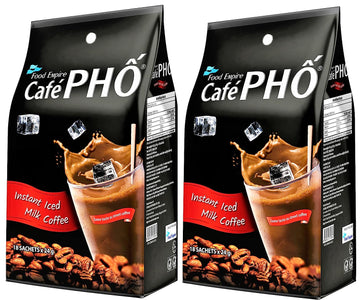 Cafe Pho Vietnamese 3in1 Instant Coffee Mix, Iced Milk Coffee, Cafe Sua Da, Single Serve Coffee Packets, Bag of 18 Sachets, Pack of 2