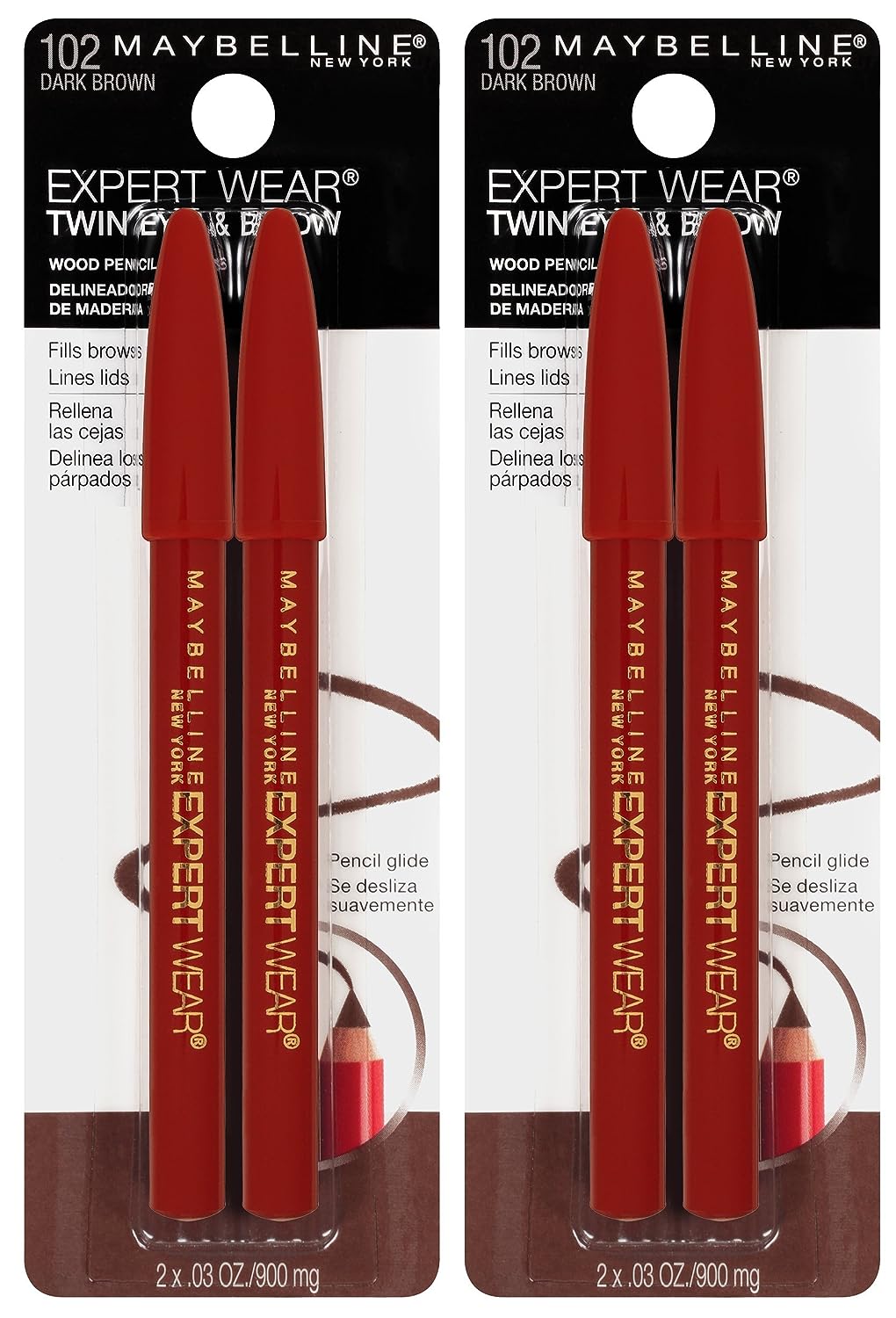 Maybelline New York Expert Wear Twin Brow & Eye Pencils Makeup, Dark Brown, 2 Count (Pack of 2)