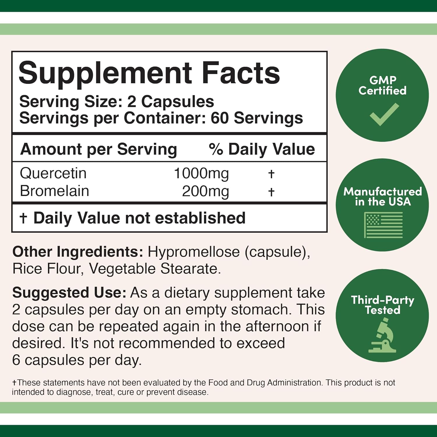 Quercetin with Bromelain - 120 Count (1,200mg Servings) Immune Health 