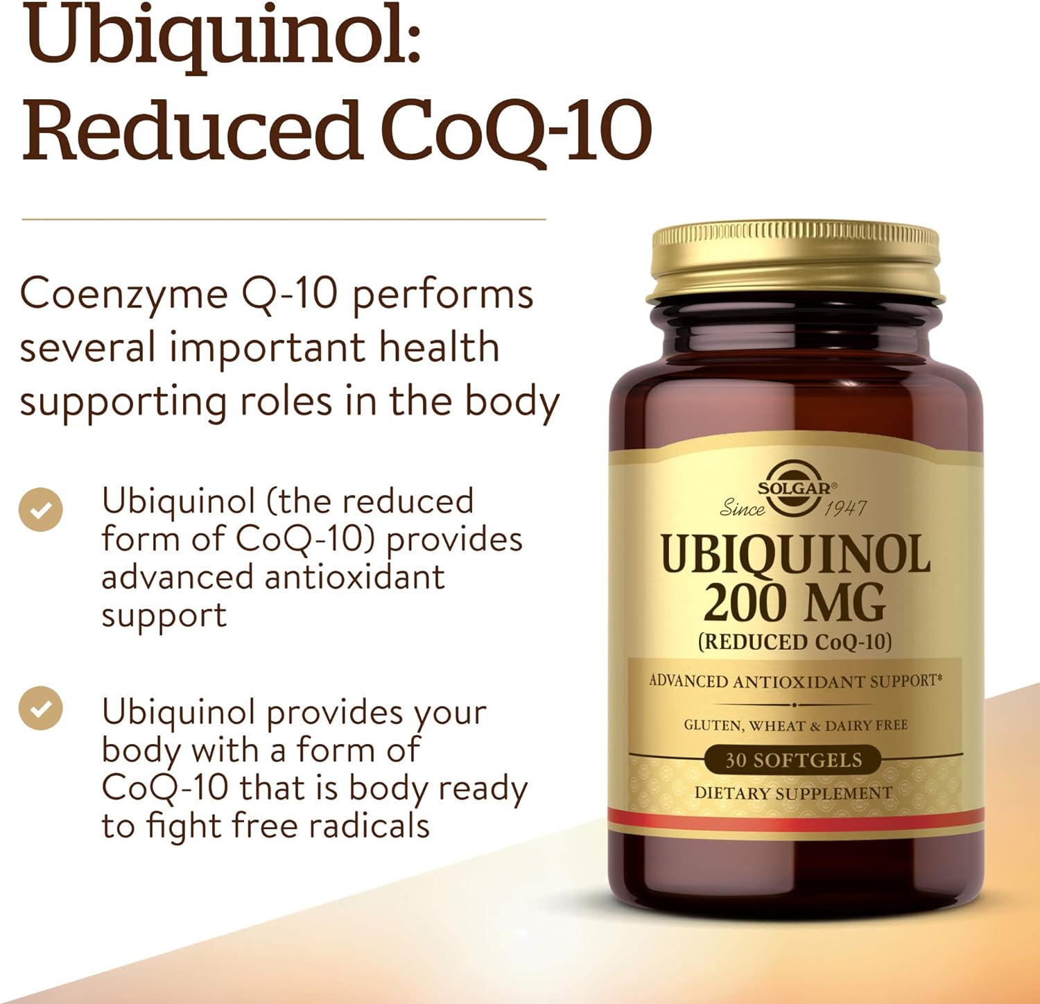 Solgar Ubiquinol 200 mg (Reduced CoQ-10), 30 Softgels - Promotes Heart