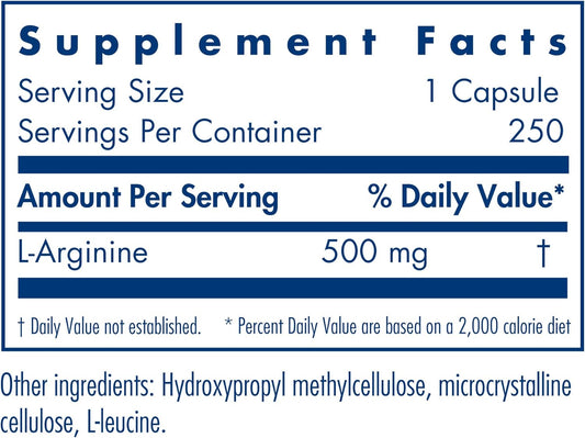 Allergy Research Group - L-Arginine 500 mg - Free Form Amino Acid, Blo