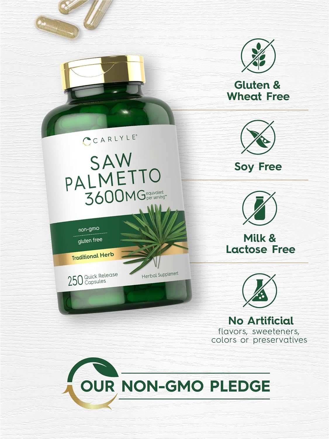  Carlyle Saw Palmetto Extract | 3600mg | 250 Capsules | Non-