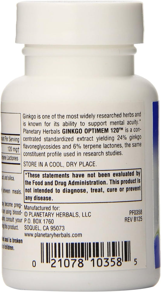 Planetary Herbals Ginkgo Optimem 120 Tablets, 60 Count